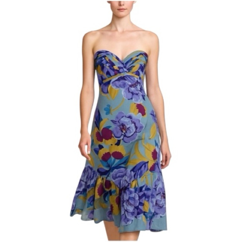 Anthropologie Deletta Strapless Silk Floral Dress  Size 4
